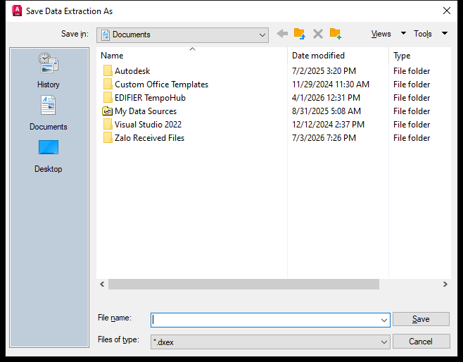 Hop thoai Save Data Extraction As voi kieu tep dxex