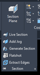 Bảng Section trên tab Home của AutoCAD 2026 đã bung ra, thấy mục Flatshot