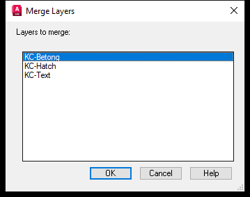 Hop thoai Merge Layers cua tuy chon Name trong lenh LAYMRG tren AutoCAD 2026