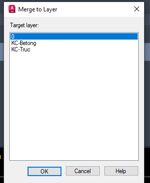 Hop thoai Merge to Layer voi danh sach Target layer tren AutoCAD 2026