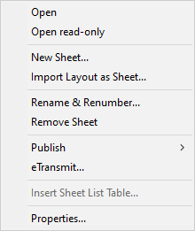 Menu chuột phải trên một tờ bản vẽ trong Sheet Set Manager AutoCAD 2026, có mục Rename và Renumber