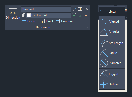 Nút Arc Length trong bảng Dimensions của thẻ Annotate trên AutoCAD 2026