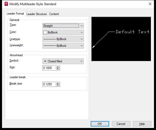 Thẻ Leader Format của hộp thoại Modify Multileader Style trên AutoCAD 2026