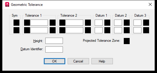 Hộp thoại Geometric Tolerance trên AutoCAD 2026 đã điền ký hiệu vị trí, trị số 0.0035 và chuẩn A