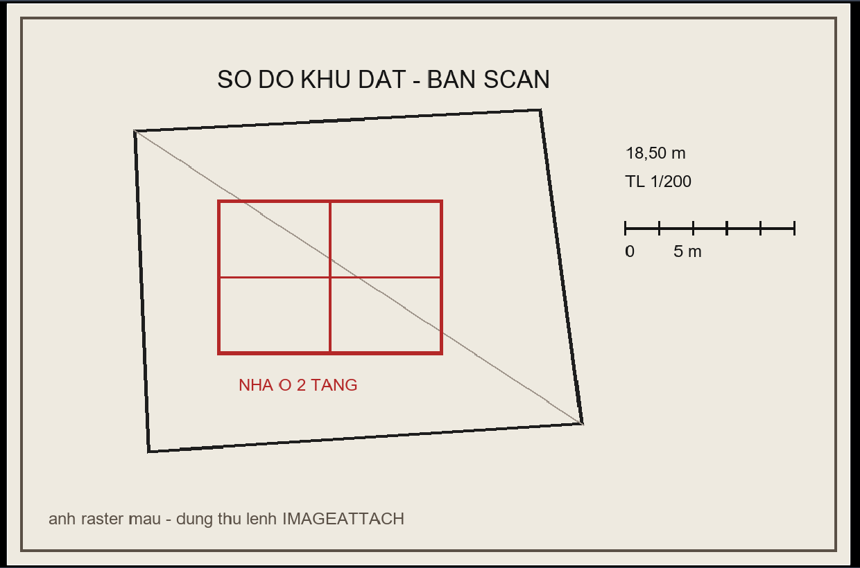 Ảnh raster đã gắn vào bản vẽ AutoCAD 2026, thấy rõ khung ảnh bao quanh