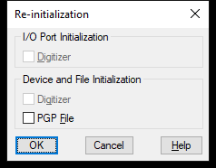 Hop thoai Re-initialization trong AutoCAD 2026, o PGP File chua duoc tich