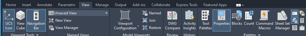 Nút Sheet Set Manager trong nhóm Palettes trên thẻ View của AutoCAD 2026