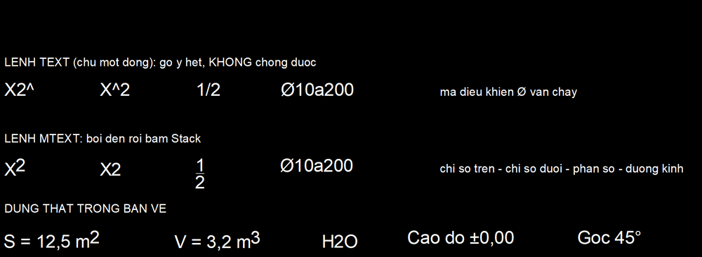 So sánh lệnh TEXT và lệnh MTEXT trên AutoCAD 2026 khi gõ X2 mũ, X mũ 2 và phân số một phần hai