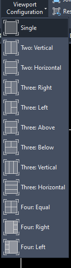 Menu Viewport Configuration xo xuong voi muoi hai kieu chia man hinh