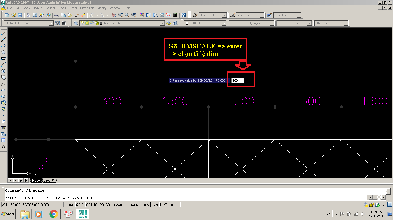 Lệnh DIMSCALE trong AutoCAD