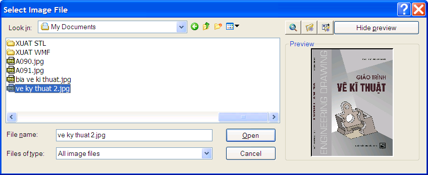 Hộp thoại Select Image File với lệnh Imageattach trong AutoCAD