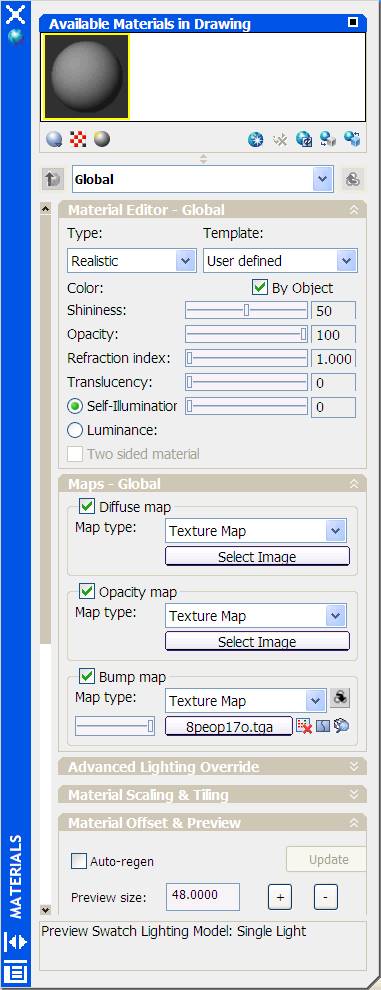 bảng Material Editor với lệnh Material trong AutoCAD.