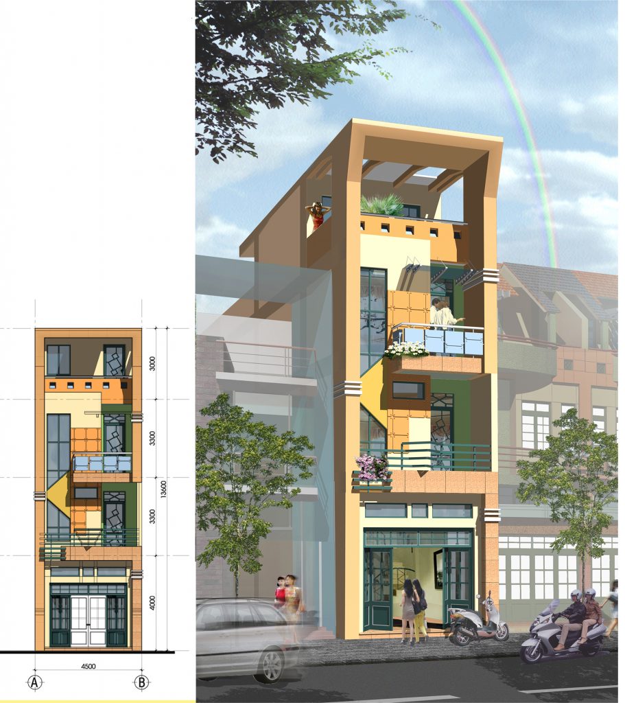 Nhà phố 4.2x21m-4 tầng-download miễn phí bản vẽ.
